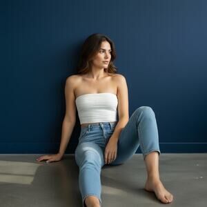 Petite Small White Textured Cropped Tube Top EZwear Textured Knitted Tank Top